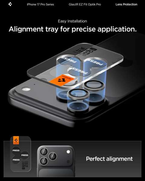 Spigen Glass tR EZ Fit Optik Pro for iPhone 17/16/15/14 Pro / 17/16/15/14 Pro Max 2 Pack Gray