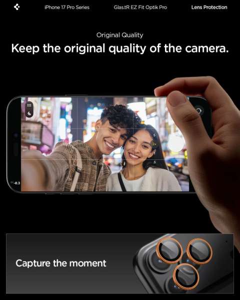 Spigen Glass tR EZ Fit Optik Pro for iPhone 17/16/15/14 Pro 17/16/15/14 Pro Max Orange