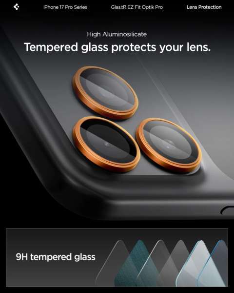 Spigen Glass tR EZ Fit Optik Pro for iPhone 17/16/15/14 Pro 17/16/15/14 Pro Max Orange