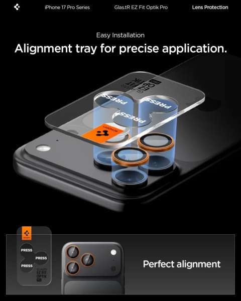 Spigen Glass tR EZ Fit Optik Pro for iPhone 17/16/15/14 Pro 17/16/15/14 Pro Max Orange
