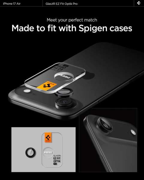 Spigen Glass tR EZ Fit Optik Pro for iPhone Air 2 Pack Black