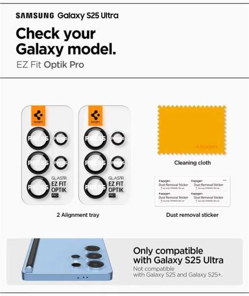 Spigen Glass tR EZ Fit Optik Pro HD 2 Pack Samsung Galaxy S25 Ultra Black