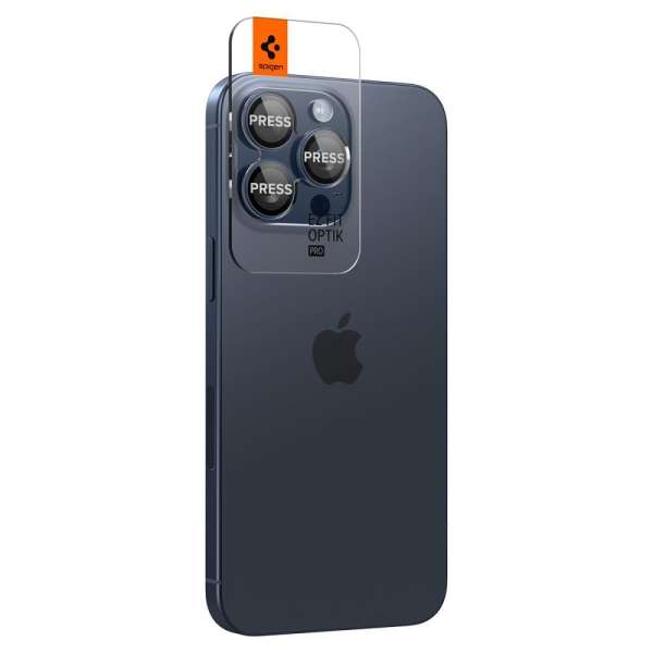 Spigen Glass tR EZ Fit Optik Pro iPhone 15 Pro/15 Pro Max 2 Pack Blue titanium