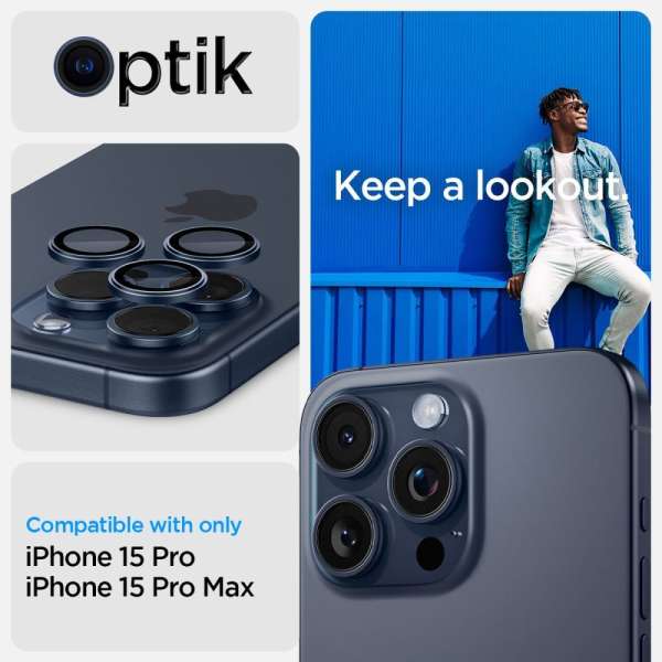Spigen Glass tR EZ Fit Optik Pro iPhone 15 Pro/15 Pro Max 2 Pack Blue titanium