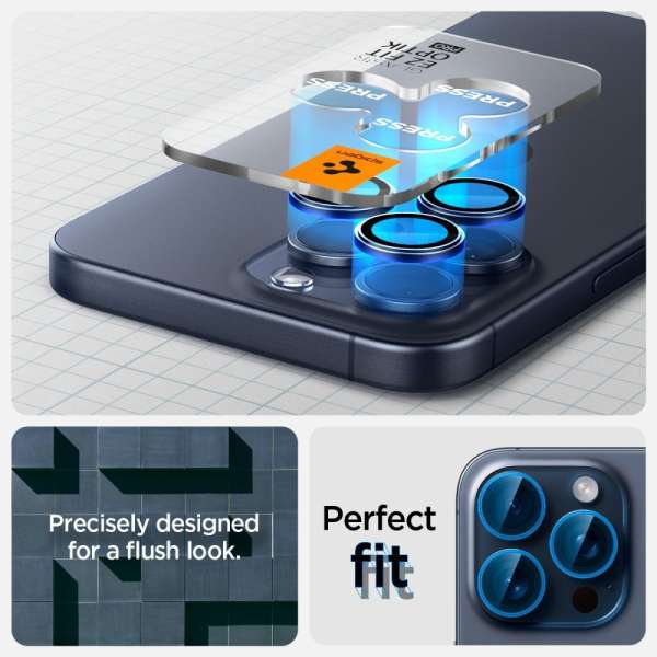 Spigen Glass tR EZ Fit Optik Pro iPhone 15 Pro/15 Pro Max 2 Pack Blue titanium