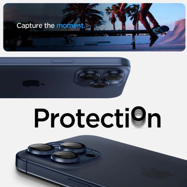 Spigen Glass tR EZ Fit Optik Pro iPhone 15 Pro/15 Pro Max 2 Pack Blue titanium