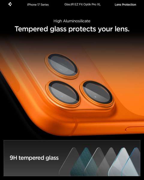 Spigen Glass tR EZ Fit Optik Pro XL for iPhone 17 Pro 1 Pack Orange