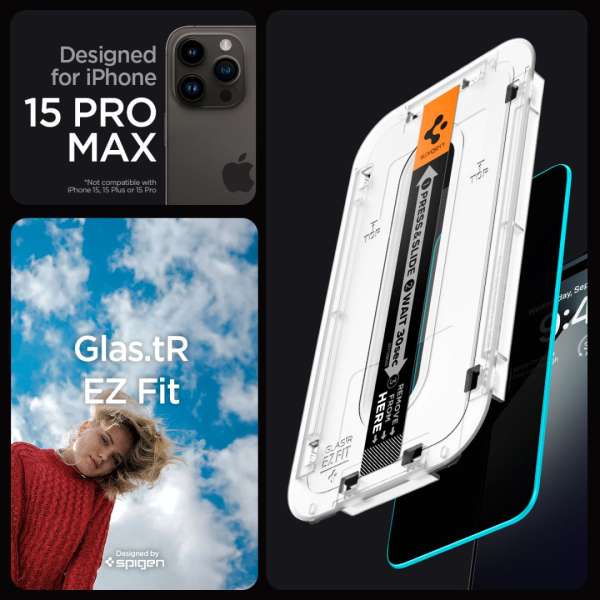 Spigen iPhone 15 Pro Max Screen Protector EZ FIT GLAS.tR Privacy Transparency (2 Pack)
