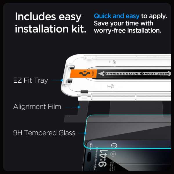 Spigen iPhone 15 Pro Max Screen Protector EZ FIT GLAS.tR Transparency (2 db)