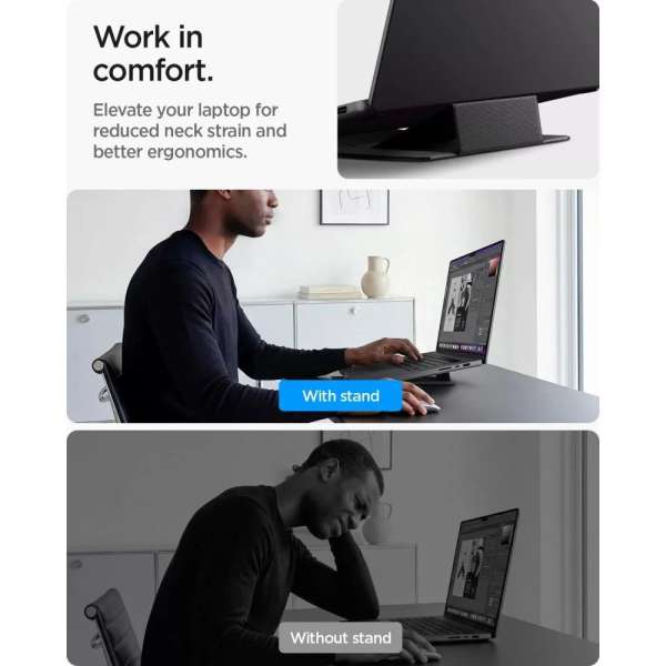 Spigen LD201-S8 Slim Fold Non Adhesive Laptop Stand Black