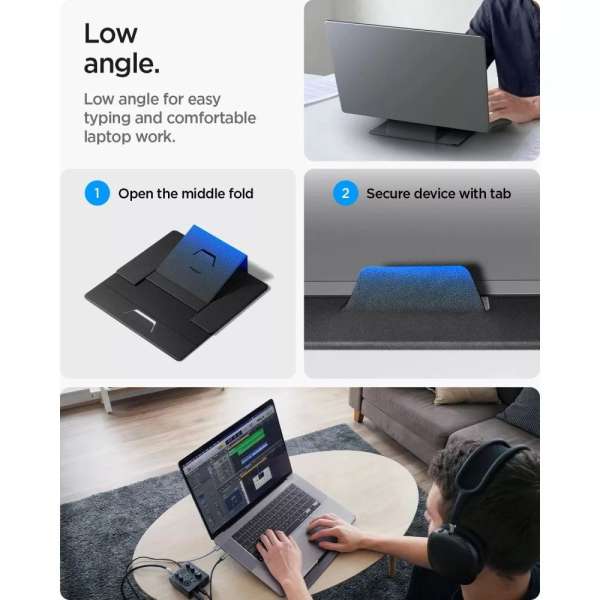 Spigen LD201-S8 Slim Fold Non Adhesive Laptop Stand Black