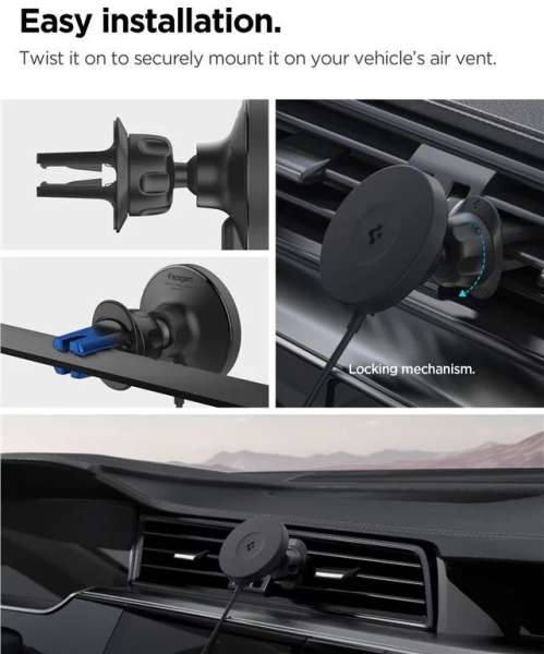 Spigen OneTap Pro 4 MagSafe Car Mount Charger Wireless / Air Vent Black