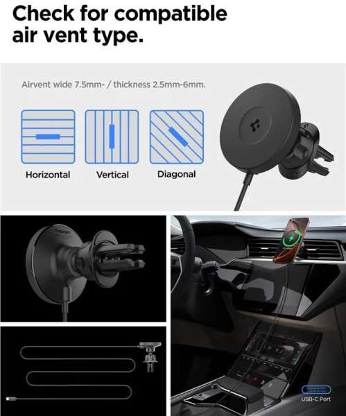 Spigen OneTap Pro 4 MagSafe Car Mount Charger Wireless / Air Vent Black