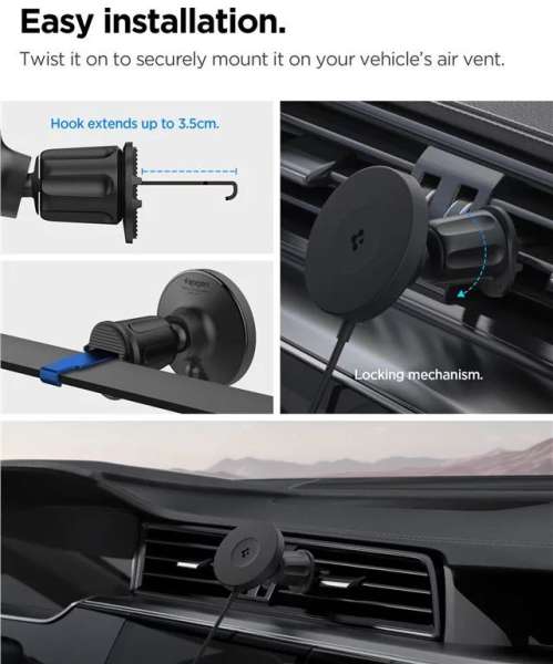 Spigen OneTap Pro 4 MagSafe Car Mount Charger Wireless / AirVent Hook Black