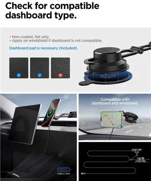 Spigen OneTap Pro 4 MagSafe Car Mount Charger Wireless / Dashboard / Windshield Black