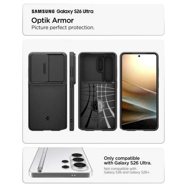 Spigen Optik Armor case for Samsung Galaxy S26 Ultra Black