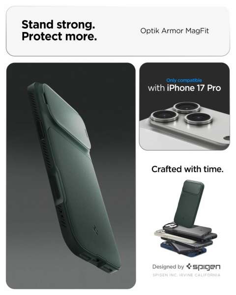 Spigen Optik Armor MagSafe case for iPhone 17 Pro Abyss Green