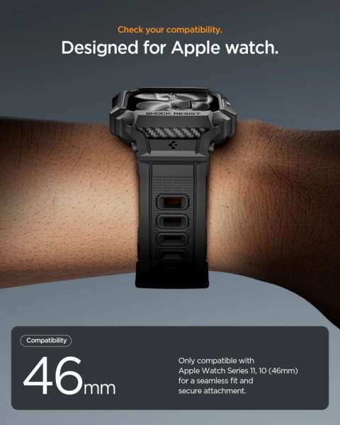 Spigen Rugged Armor Pro 2 case for Apple Watch 11 46mm Matte Black
