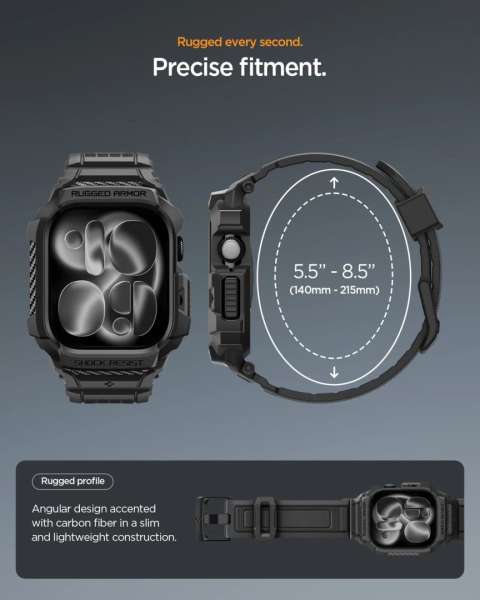 Spigen Rugged Armor Pro 2 case for Apple Watch 11 46mm Matte Black