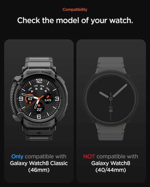 Spigen Rugged Armor Pro for Samsung Galaxy Watch 8 Classic (46mm) Matte Black