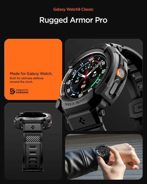 Spigen Rugged Armor Pro for Samsung Galaxy Watch 8 Classic (46mm) Matte Black