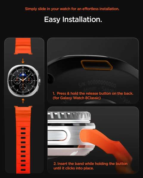 Spigen Silicone Band for Samsung Galaxy Watch 8 46mm/44mm/40mm Orange