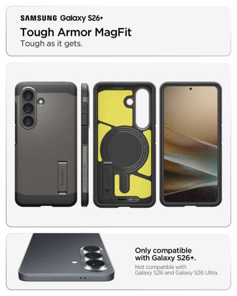 Spigen Tough Armor MagSafe case for Samsung Galaxy S26+ Gunmetal
