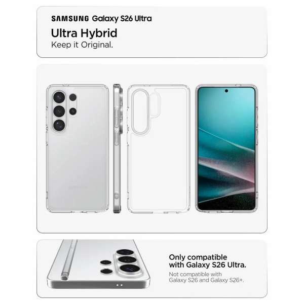 Spigen Ultra Hybrid case for Samsung Galaxy S26 Ultra Crystal Clear