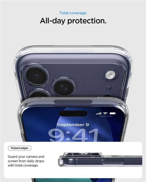 Spigen Ultra Hybrid MagSafe case for iPhone 17 Pro Clear Deep Blue