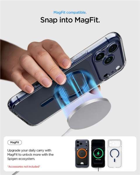 Spigen Ultra Hybrid MagSafe case for iPhone 17 Pro Clear Deep Blue