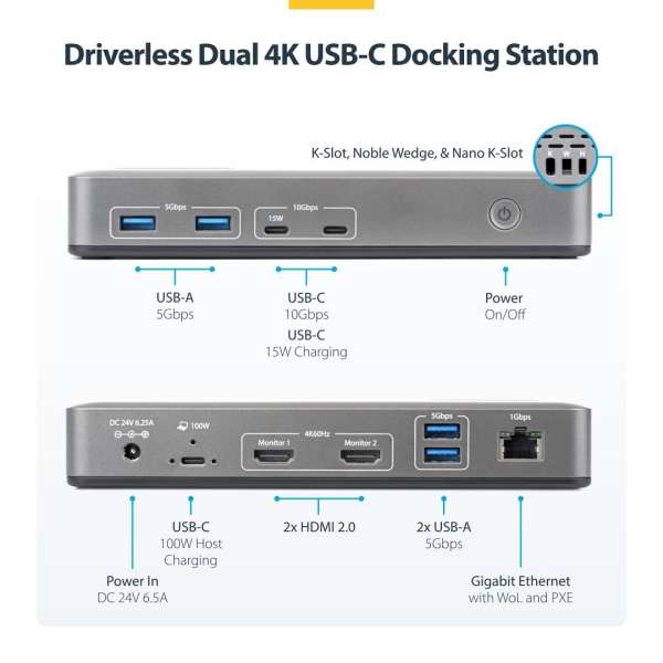 Startech Dual-Monitor USB-C Docking Station Space Gray