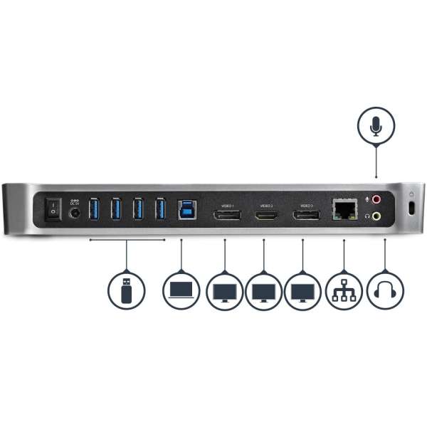 Startech Triple Monitor USB 3.0 Docking Station with 2x 4K DisplayPort & HDMI - 5 Port USB-A Hub