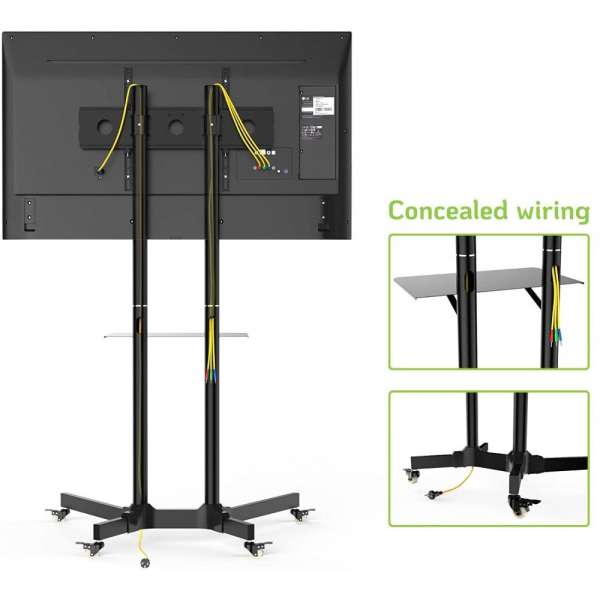 TECHLY 30"-65" Floor Trolley with Shelf Support LCD / LED / Plasma Black