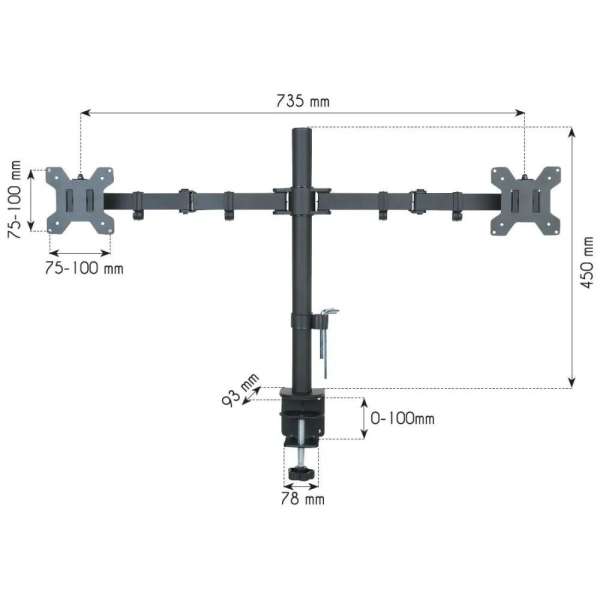TECHLY ICA-LCD 382-D Desk Stand for 2 Monitors 13"-27" Side by Side with Clamp