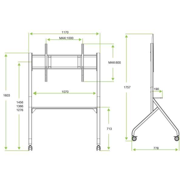 TECHLY Multifunction Mobile Floor Stand for 65-100" LCD/LED/Plasma TVs Black