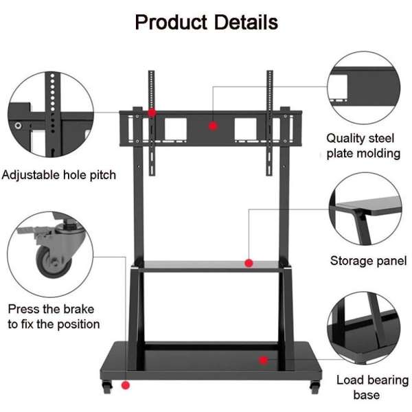 TECHLY Multifunction Mobile TV Cart for LED/LCD TV 55-100" with shelf