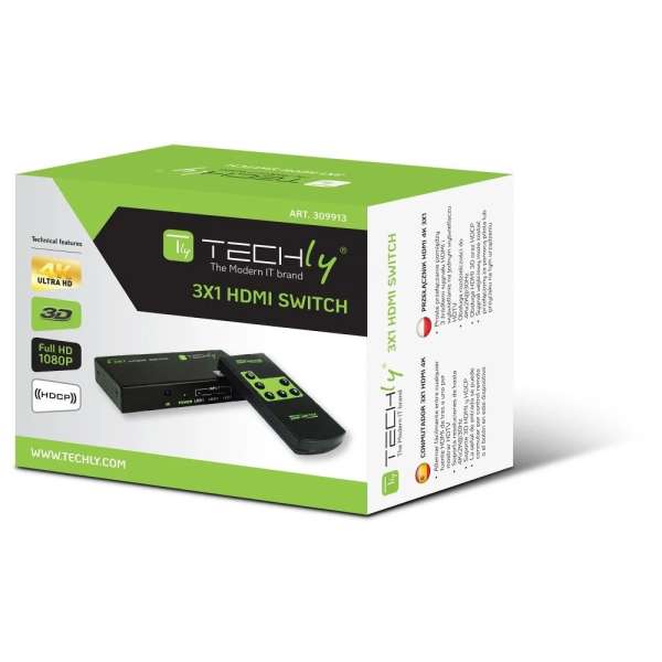 TECHLY Switch HDMI 3 IN 1 OUT with Remote Control