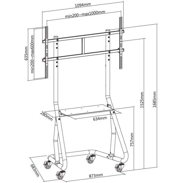 TECHLY Trolley Floor Support for TV from 60" to 105" Black