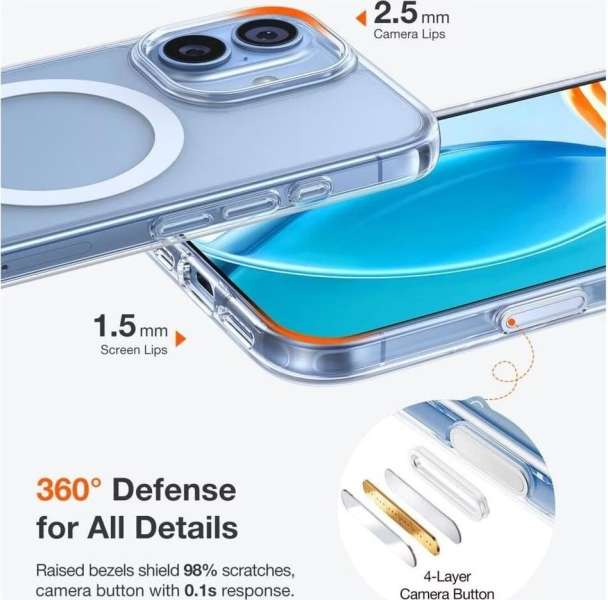 Torras Guardian Magnetic case for iPhone 17 Clear
