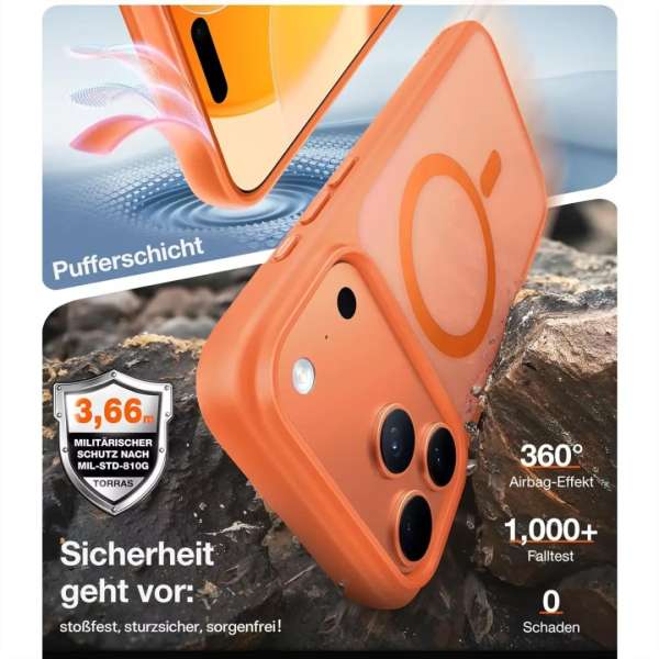 Torras Guardian Magnetic case for iPhone 17 Pro Energy Orange