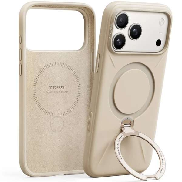 Torras Ostand Q3 Silicone case for iPhone 17 Pro Dessert Gold