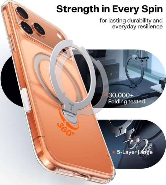 Torras Ostand Q3 Spin case for iPhone 17 Pro Clear