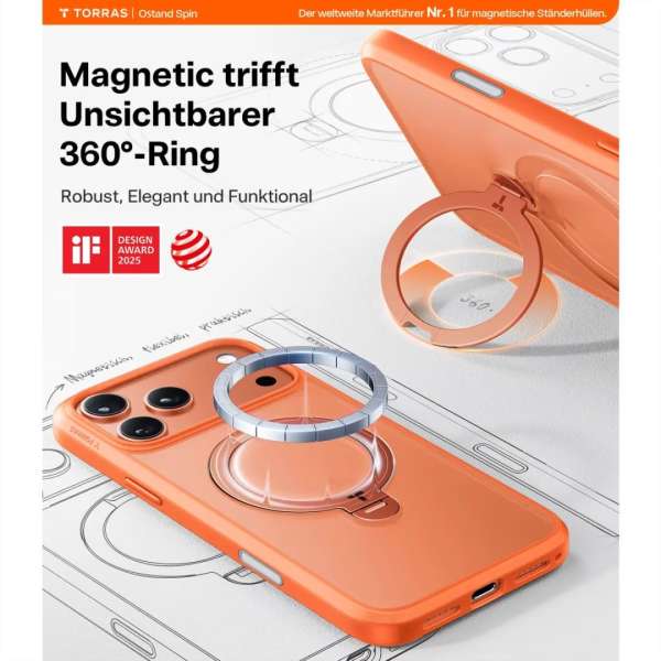 Torras Ostand Q3 Spin case for iPhone 17 Pro Energy Orange
