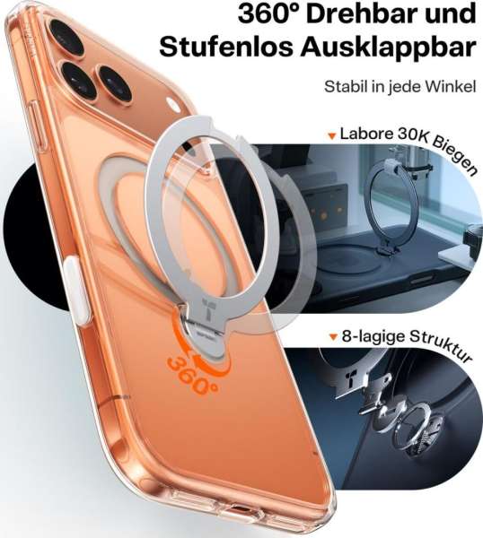 Torras Ostand Q3 Spin case for iPhone 17 Pro Max Clear