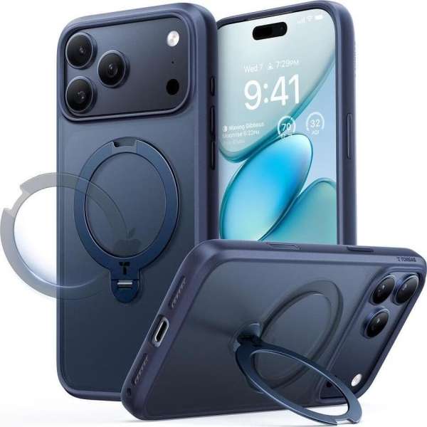 Torras Ostand Q3 Spin case for iPhone 17 Pro Max Midnight Blue