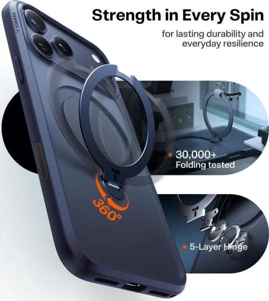 Torras Ostand Q3 Spin case for iPhone 17 Pro Max Midnight Blue