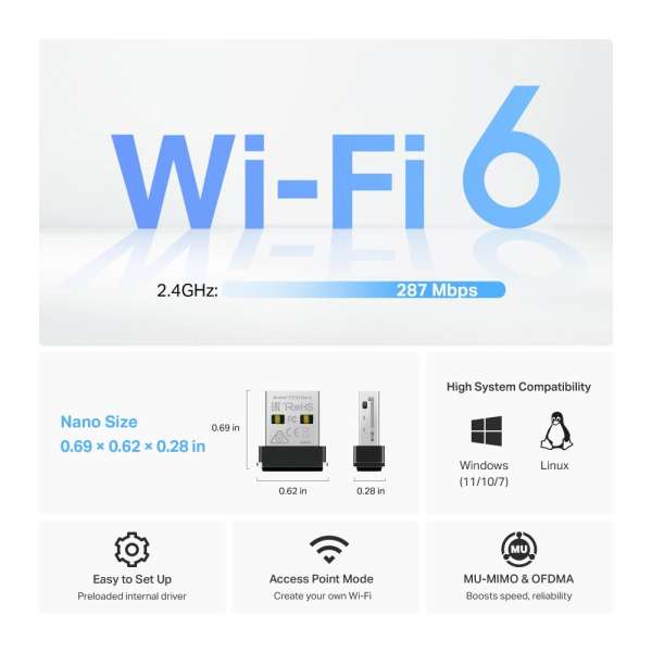 TP-Link Archer TX1U Nano AX300 Nano Wi-Fi 6 Wireless USB Adapter