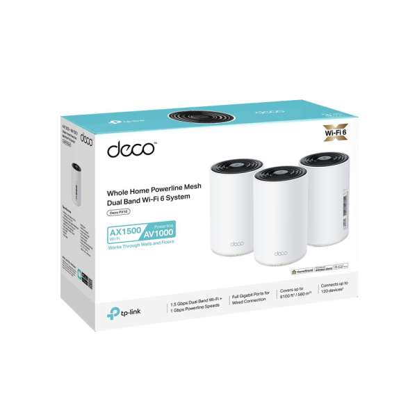 TP-Link Deco PX10 AX1500 + AV1000 Whole Home Powerline Mesh WiFi 6 System (3 Pack) White