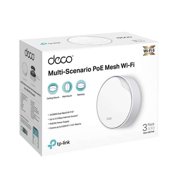 TP-Link Deco X50-PoE AX3000 Whole Home Mesh WiFi 6 System PoE (3 Pack) White