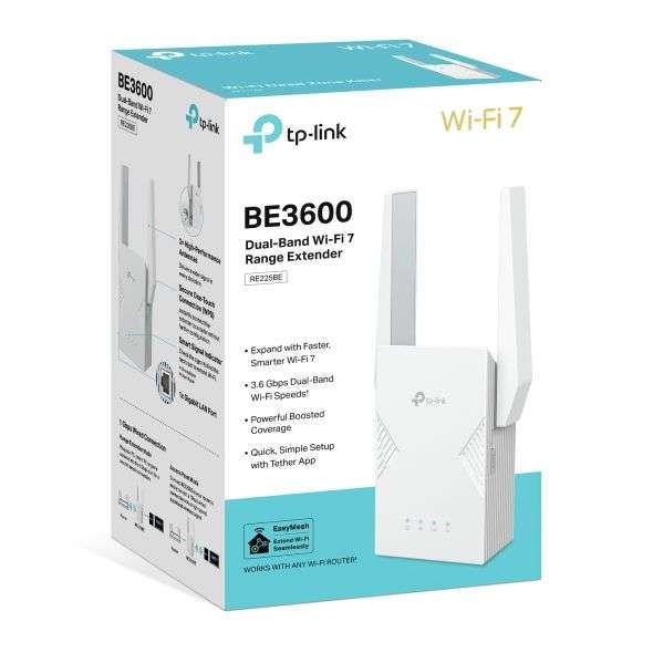 TP-Link RE225BE BE3600 Dual-Band Wi-Fi 7 Range Extender White